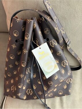 Atikuss Brown Logo Print Bucket Bag - Genuine Leather - Made in Canada